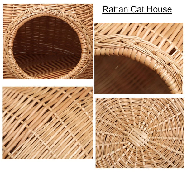 Rattan Cat Bed, Wicker Cat House Basket with Washable Cushion for Indoor Cats and Dogs-artworkcanvas