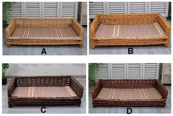 Large Hand Woven Rattan Cat Beds, Extra Large Natural Wicker Dog Bed with Washable Cushion for Indoor Cats and Dogs-artworkcanvas