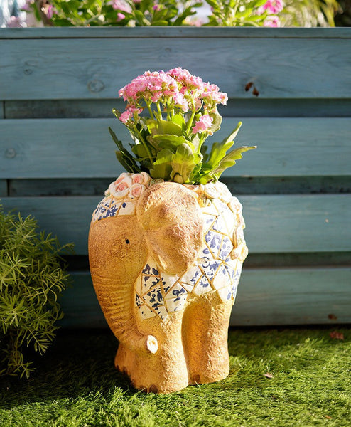 Oversized Garden Flower Pot, Modern Outdoor Garden Flower Pots, Extra Large Elephant Garden Flowerpots, Animal Statue for Garden Ornaments, Large Resin Statue for Garden-artworkcanvas