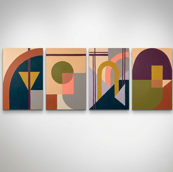 Abstract Geometric Art, Modern Wall Art for Bedroom, Multi Panel Canvas Paintings, Original Acrylic Artwork
