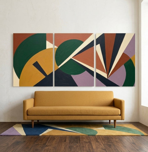 Modern Paintings for Mid Century Living Room, Multi Panel Canvas Paintings, Geometric Abstract Art-artworkcanvas