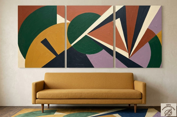 Modern Paintings for Mid Century Living Room, Multi Panel Canvas Paintings, Geometric Abstract Art-artworkcanvas