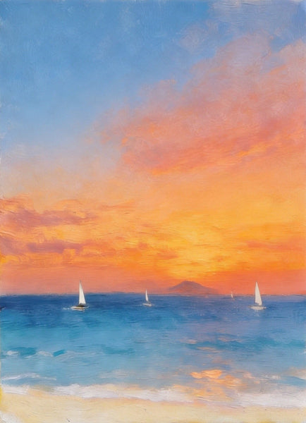 Tranquil Sails Under the Burning Clouds, Hand Painted Canvas Art, Original Seascape Paintings, Small Canvas Artwork, Original Oil Paintings, Buy Small Paintings Online-artworkcanvas
