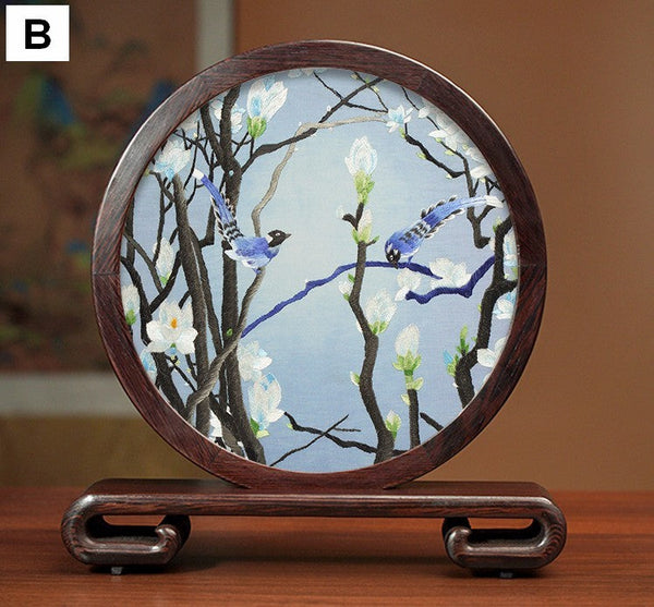 Silk Embroidered Ornament, Premium Souvenir, Exclusive Business Presents, Creative Birthday Gift, Traditional Chinese Suzhou Flower and Birds Embroidery Ornaments-artworkcanvas