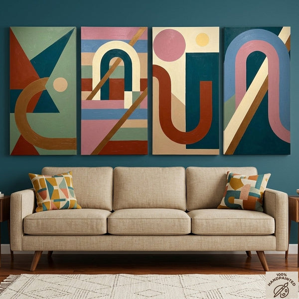 Hand Painted Canvas Art, Multi Panel Wall Painting, Modern Contemporary Paintings, Geometric Abstract Paintings-artworkcanvas
