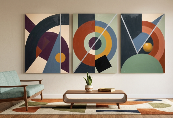 Large Group Paintings for Living Room, Multi Panel Canvas Artwork, Geometric Modern Paintings, Original Abstract Art-artworkcanvas