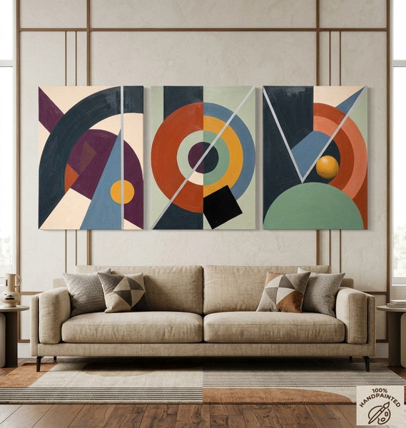 Large Group Paintings for Living Room, Multi Panel Canvas Artwork, Geometric Modern Paintings, Original Abstract Art-artworkcanvas