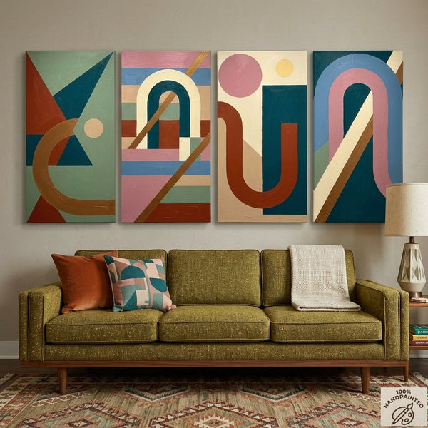 Hand Painted Canvas Art, Multi Panel Wall Painting, Modern Contemporary Paintings, Geometric Abstract Paintings-artworkcanvas
