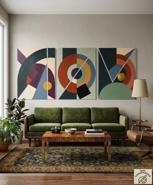 Large Group Paintings for Living Room, Multi Panel Canvas Artwork, Geometric Modern Paintings, Original Abstract Art-artworkcanvas