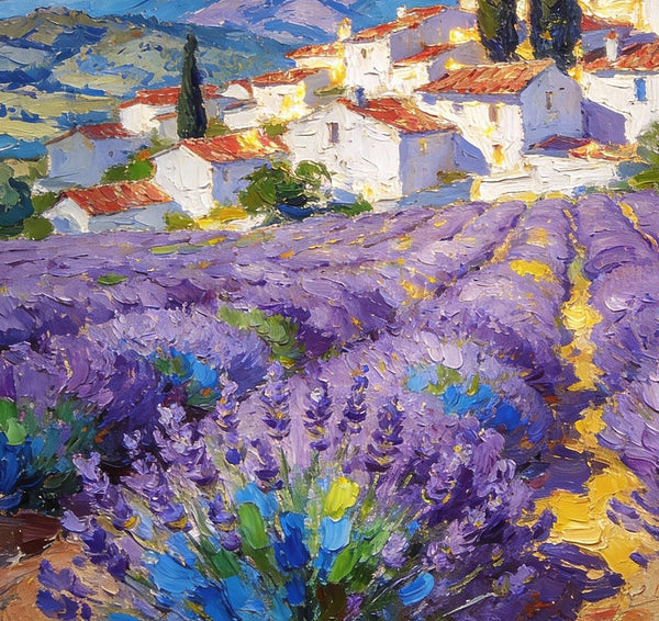 Small Original Paintings, Lavender Fields Under a Cloudy Sky, A Provencal Landscape, Impasto Paintings, Small Oil Paintings, Small Wall Paintings, Landscape Artwork Canvas Paintings-artworkcanvas