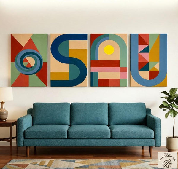 Colorful Abstact Art, Original Canvas Wall Art for Bedroom, Geometric Modern Painting-artworkcanvas