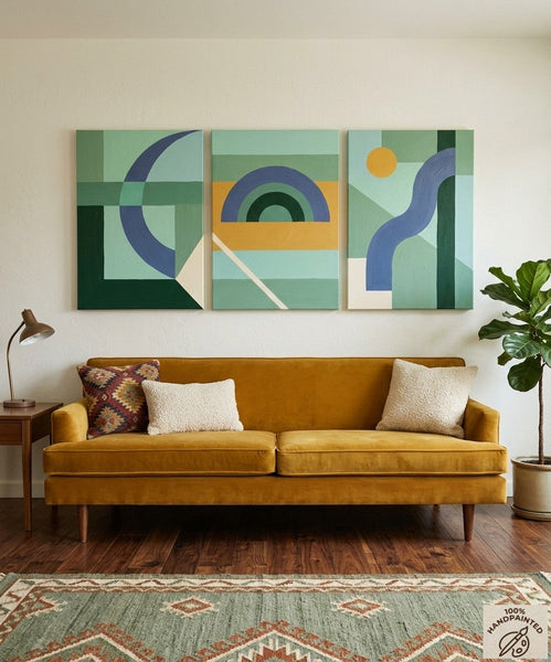 Large Group Paintings for Living Room, Multi Panel Canvas Artwork, Geometric Modern Paintings, Original Abstract Art-artworkcanvas