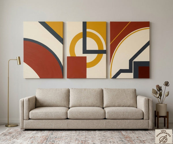 Multi Panel Group Paintings for Bedroom, Large Canvas Artwork, Geometric Modern Paintings, Original Abstract Art-artworkcanvas