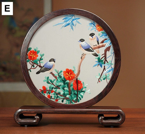 Silk Embroidered Ornament, Premium Souvenir, Exclusive Business Presents, Creative Birthday Gift, Traditional Chinese Suzhou Flower and Birds Embroidery Ornaments-artworkcanvas