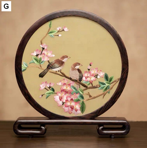 Flower and Bird Embroidered Decor, Unique Birthday Gift, Exclusive Business Present, Traditional Chinese Suzhou Embroidery Ornament, Premium Souvenir-artworkcanvas