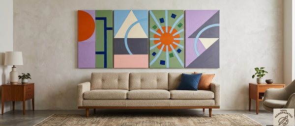 Original Canvas Wall Art for Living Room, Colorful Abstact Art, Geometric Modern Paintings-artworkcanvas