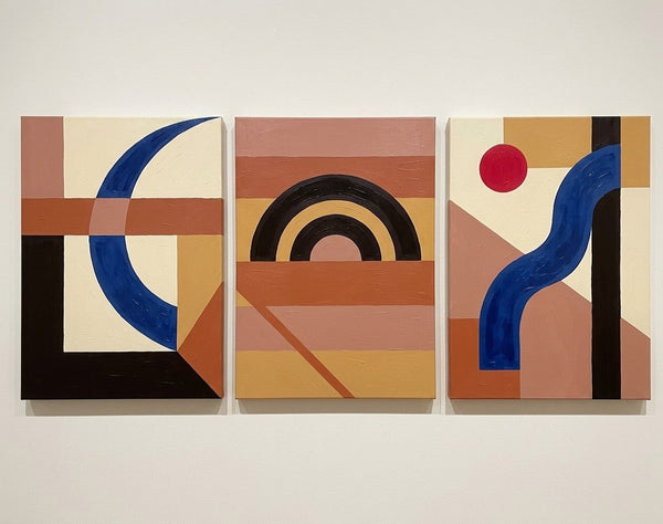 Modern Paintings for Mid Century Dining Room, Geometric Abstract Art, Multi Panel Group Paintings-artworkcanvas