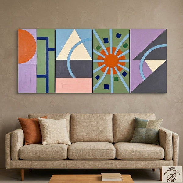 Original Canvas Wall Art for Living Room, Colorful Abstact Art, Geometric Modern Paintings-artworkcanvas