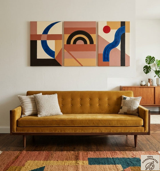 Modern Paintings for Mid Century Dining Room, Geometric Abstract Art, Multi Panel Group Paintings-artworkcanvas