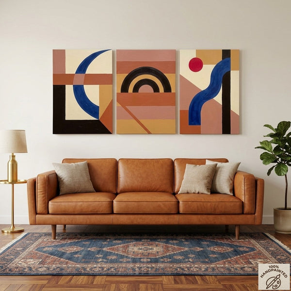 Modern Paintings for Mid Century Dining Room, Geometric Abstract Art, Multi Panel Group Paintings-artworkcanvas
