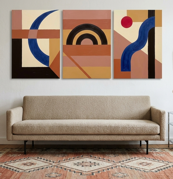 Modern Paintings for Mid Century Dining Room, Geometric Abstract Art, Multi Panel Group Paintings-artworkcanvas