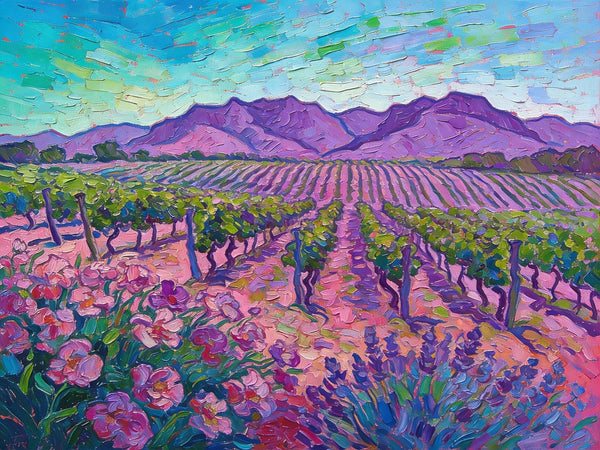 Vineyards at the Foot of the Mountain, Simple Painting Ideas, Landscape Canvas Paintings, Hand Painted Wall Art Paintings, Original Oil Paintings, Small Oil Paintings on Canvas-artworkcanvas