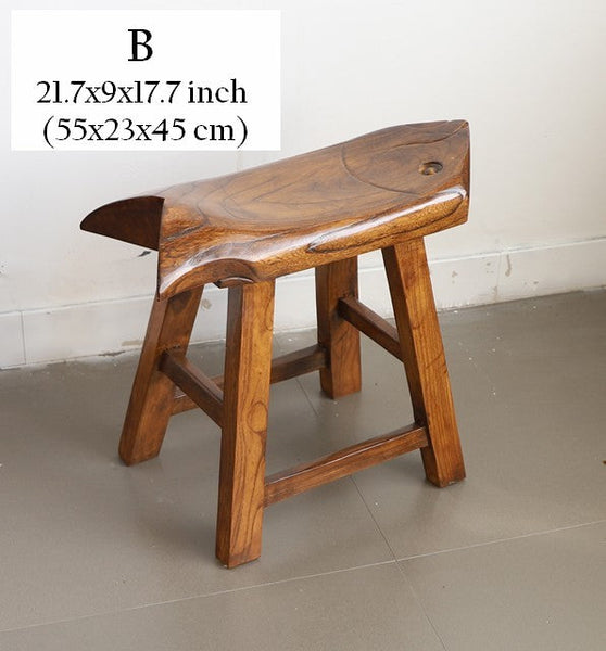 Solid Wood low Stool, Creative Shoe-changing Stool, Handmade Vintage Old Elm Wood Stool, Children's Wooden Stool, Sofa Stool, Dining Table Stool-artworkcanvas