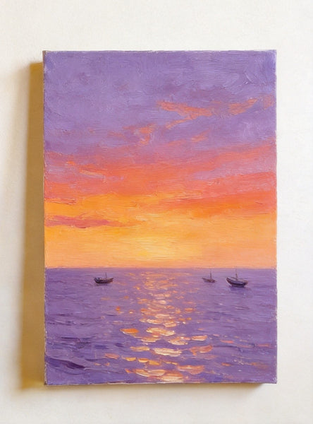 Original Seascape Paintings, Hand Painted Canvas Art, Sunset Sail on the Horizon, Original Oil Paintings, Buy Small Paintings Online, Small Canvas Artwork-artworkcanvas
