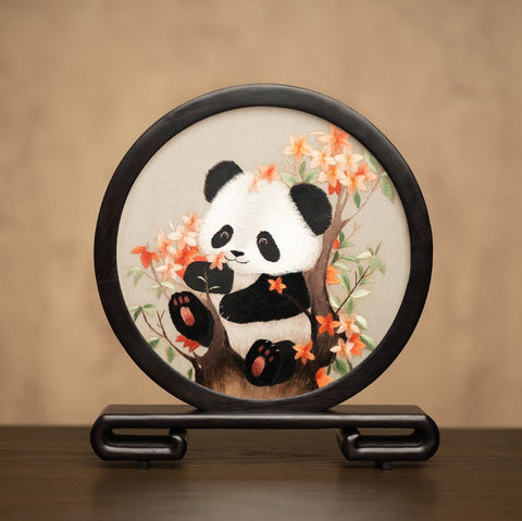 Exclusive Business Present Panda Embroidered Decor, Traditional Chinese Suzhou Embroidery Ornament, Premium Souvenir, Unique Birthday Gift-artworkcanvas