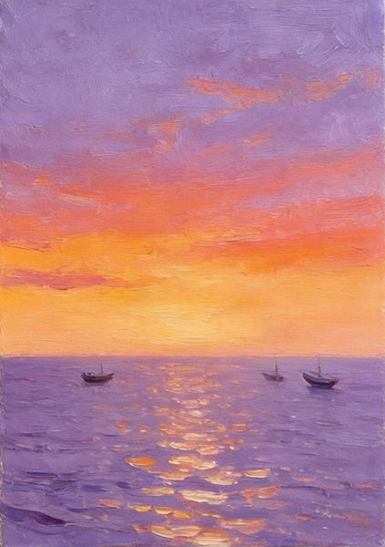 Original Seascape Paintings, Hand Painted Canvas Art, Sunset Sail on the Horizon, Original Oil Paintings, Buy Small Paintings Online, Small Canvas Artwork-artworkcanvas