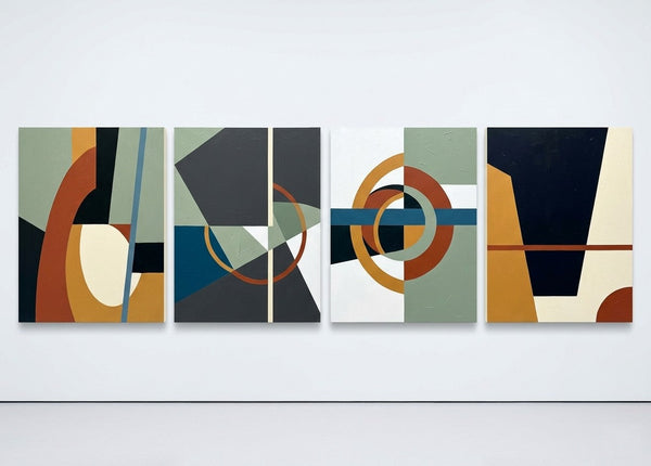 Large Multi Panel Wall Art, Original Acrylic Artwork, Abstract Geometric Art, Modern Canvas Art for Bedroom-artworkcanvas