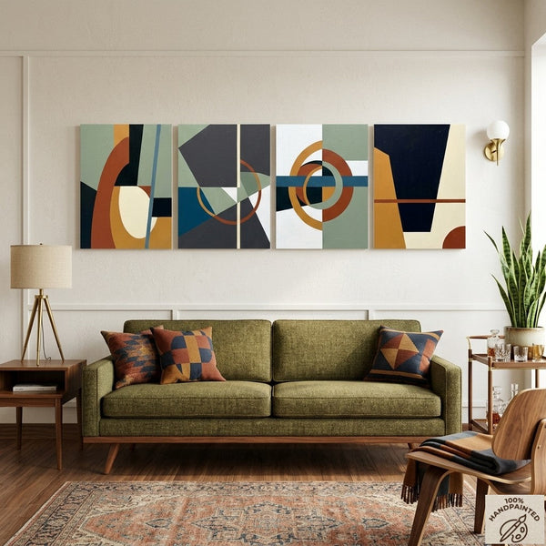 Large Multi Panel Wall Art, Original Acrylic Artwork, Abstract Geometric Art, Modern Canvas Art for Bedroom-artworkcanvas