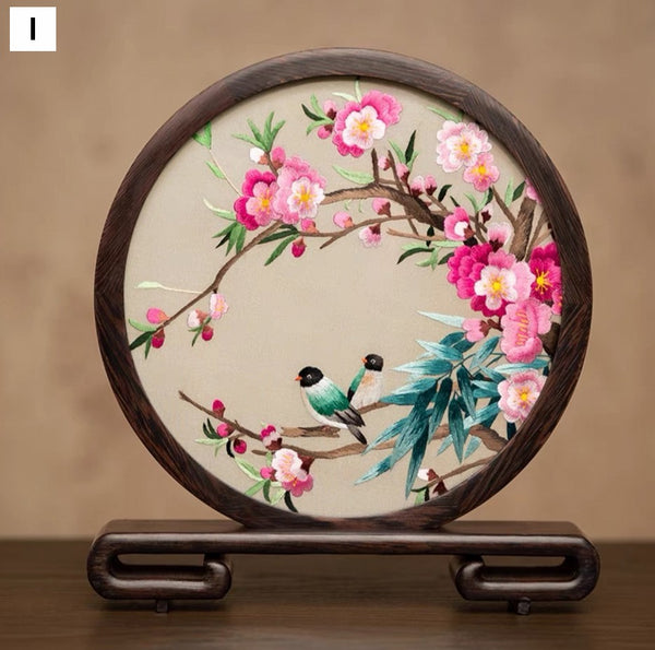 Flower and Bird Embroidered Decor, Unique Birthday Gift, Exclusive Business Present, Traditional Chinese Suzhou Embroidery Ornament, Premium Souvenir-artworkcanvas