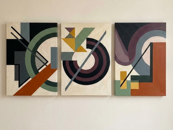 Abstract Group Paintings for Living Room, Original Abstract Art, Multi Panel Canvas Artwork, Geometric Modern Paintings-artworkcanvas