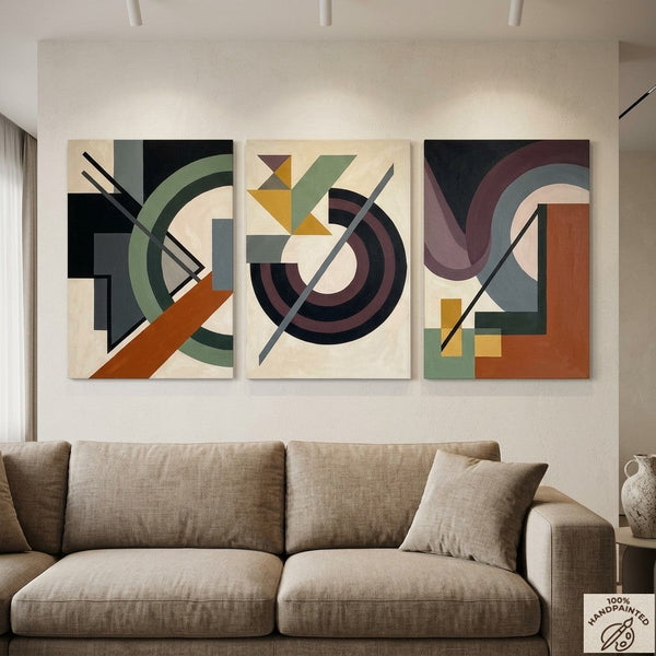 Abstract Group Paintings for Living Room, Original Abstract Art, Multi Panel Canvas Artwork, Geometric Modern Paintings-artworkcanvas