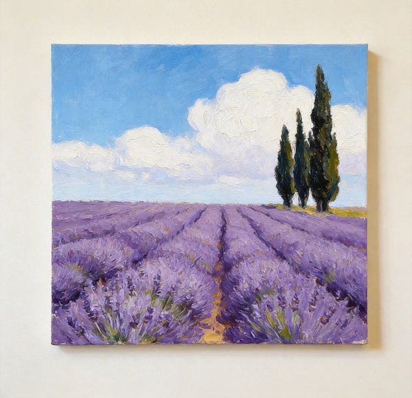 Small Canvas Artwork, Cypress by the Lavender Field, Hand Painted Canvas Art, Original Landscape Paintings, Original Oil Paintings, Buy Small Paintings Online-artworkcanvas