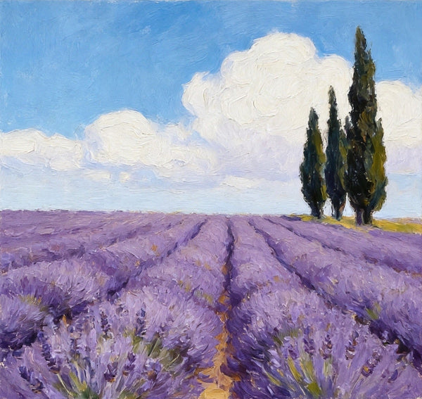 Small Canvas Artwork, Cypress by the Lavender Field, Hand Painted Canvas Art, Original Landscape Paintings, Original Oil Paintings, Buy Small Paintings Online