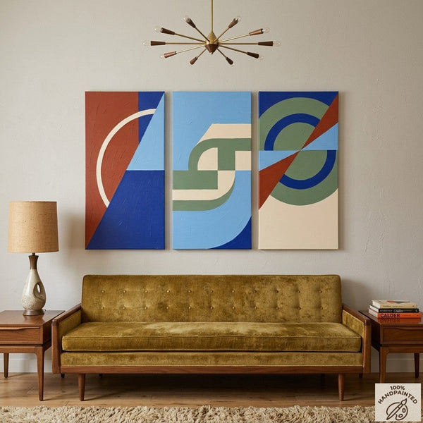 Original Geometric Abstract Paintings, Hand Painted Canvas Art, Multi Panel Wall Painting, Modern Contemporary Paintings-artworkcanvas