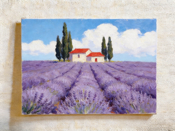Summer Lavender Days, Original Oil Paintings, Hand Painted Canvas Art, Original Landscape Paintings, Small Canvas Wall Art Paintings, Buy Small Paintings Online-artworkcanvas