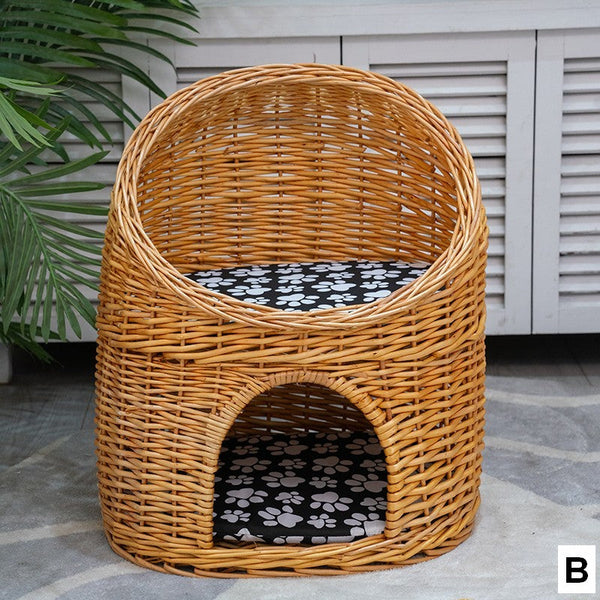 Double-Layer Cat Bed, Large Cat House Basket with Washable Cushion for Indoor Cats and Dogs-artworkcanvas