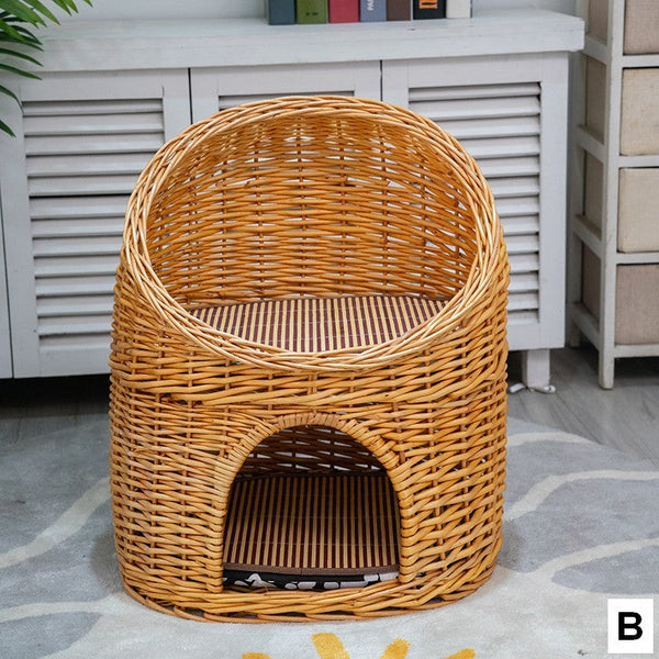 Double-Layer Cat Bed, Large Cat House Basket with Washable Cushion for Indoor Cats and Dogs-artworkcanvas