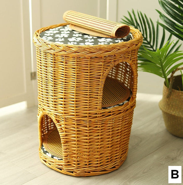 Triple-Layer Cat Bed, Large Cat House Basket with Washable Cushion for Indoor Cats and Dogs-artworkcanvas
