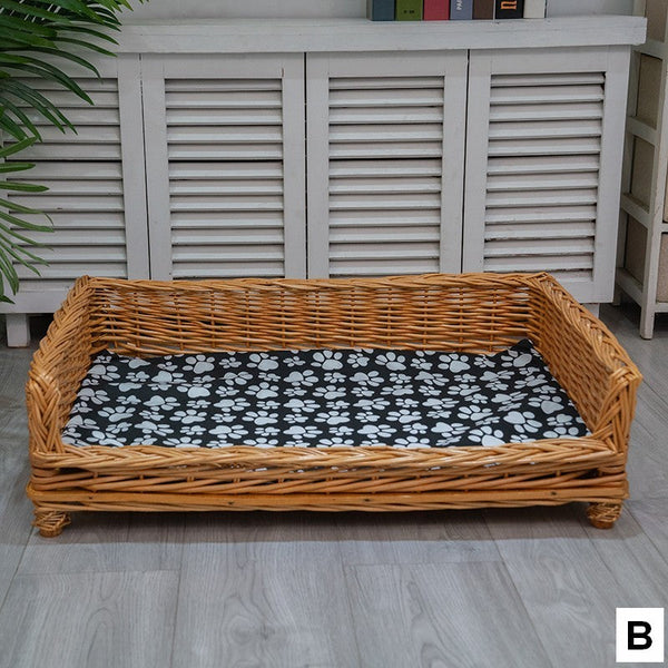 Large Hand Woven Rattan Cat Beds, Extra Large Natural Wicker Dog Bed with Washable Cushion for Indoor Cats and Dogs-artworkcanvas