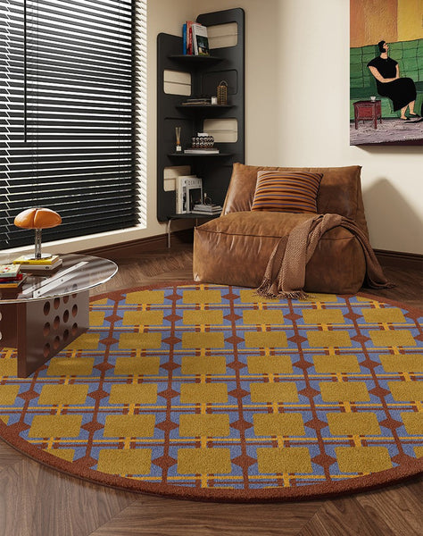 Modern Rugs under Coffee Table, Abstract Contemporary Round Rugs, Modern Rugs for Dining Room, Geometric Modern Rugs for Bedroom-artworkcanvas