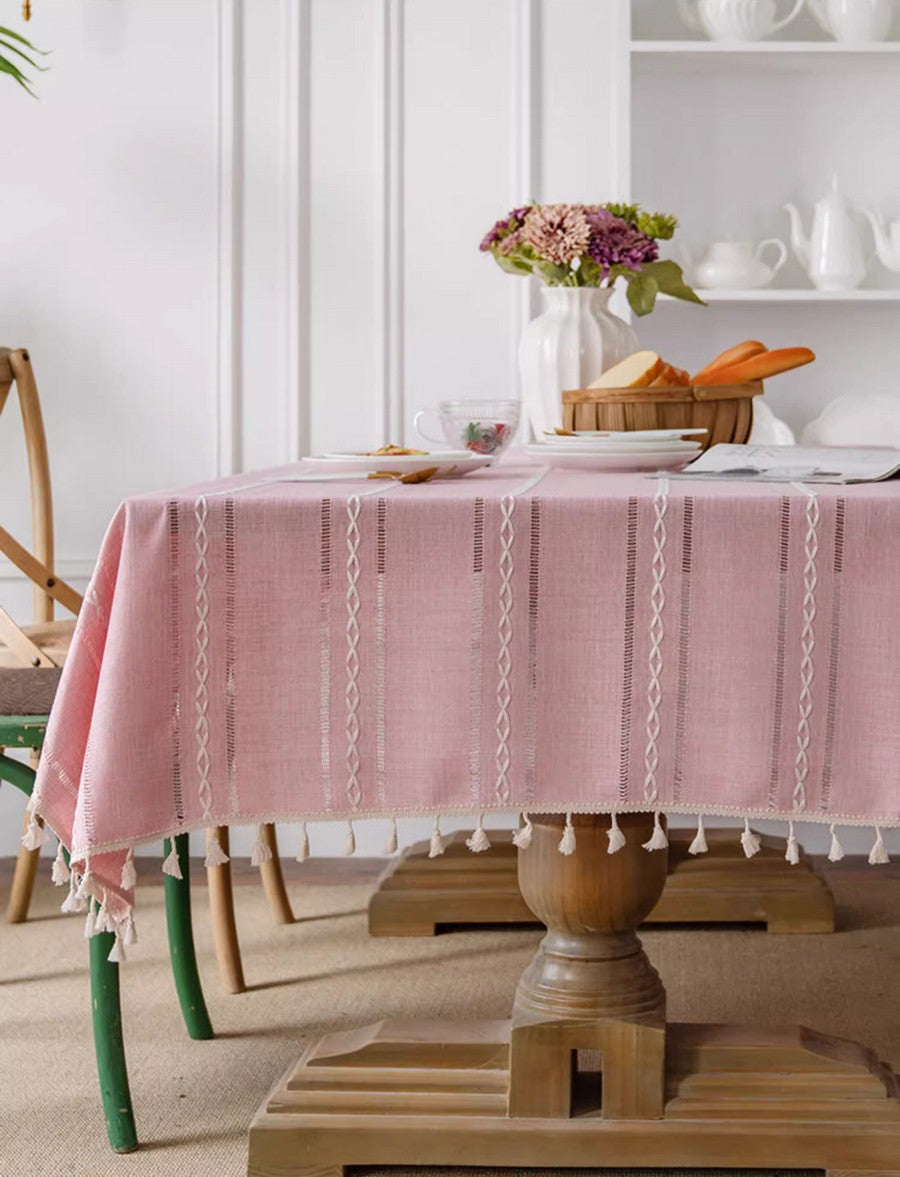 Kitchen Rectangular Table Covers, Rectangular Tablecloth for Oval Table, Modern Pink Table Cloths for Dining Room, Farmhouse Cotton and Linen Table Cloth-artworkcanvas