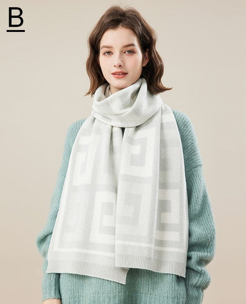 Cold Weather Scarf, Warm Winter Scarf, Soft Cashmere Scarf for Women, Fashion Designer Scarf, Green White Grey Wool Scarf for Women, Casual Scarf for Women-artworkcanvas