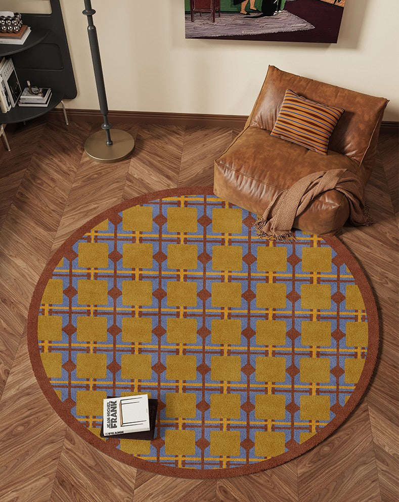 Modern Rugs under Coffee Table, Abstract Contemporary Round Rugs, Modern Rugs for Dining Room, Geometric Modern Rugs for Bedroom-artworkcanvas