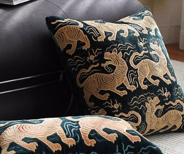 Embroidery Tiger Pattern Pillows for Couch, Contemporary Modern Sofa Pillows, Decorative Throw Pillows for Bedroom, Large Modern Sofa Pillow for Living Room-artworkcanvas