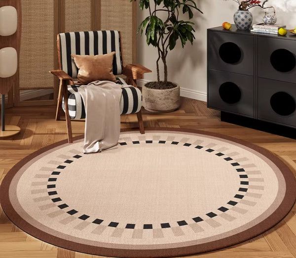 Mid Century Modern Rugs under Chairs, Bedroom Circular Modern Rugs, Geometric Round Rugs for Dining Room, Contemporary Modern Rugs-artworkcanvas