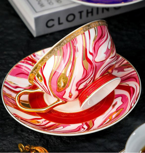 Ceramic Coffee Cup with Saucer, Beautiful British Tea Cup and Saucer, 6.8 oz Tea Cup and Saucer Set of of 2 Cups in Gift Box, 8 Ounce Porcelain Tea Cup Saucer Set-artworkcanvas